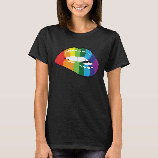 LGBT Human Rights, LGBT PRIDE Rainbow Lips Gay Les Tシャツ (正面)