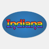 LGBT Indiana Rainbow text Oval Sticker 楕円形シール (正面)