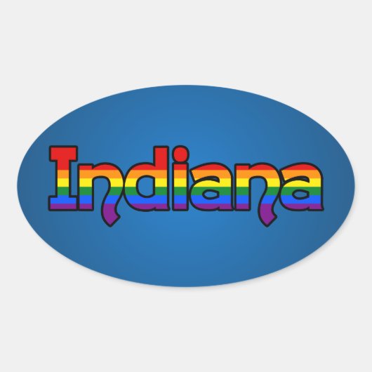LGBT Indiana Rainbow text Oval Sticker 楕円形シール (正面)