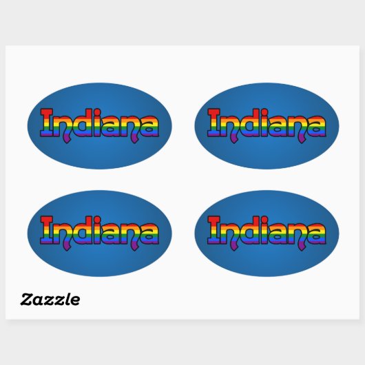 LGBT Indiana Rainbow text Oval Sticker 楕円形シール (シート)