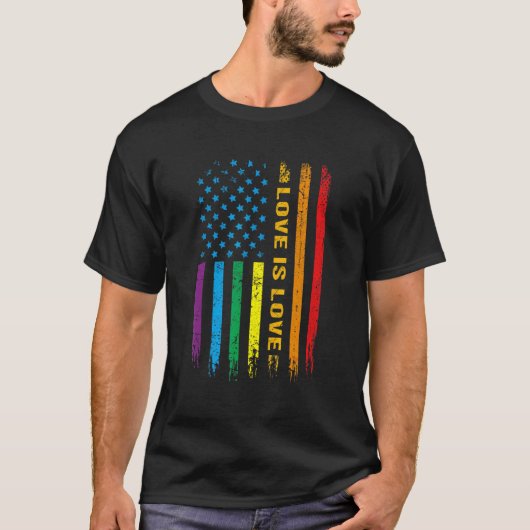 Lgbt Love Is Love American FlagゲイプライドLgbtq Tシャツ (正面)