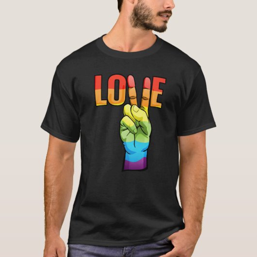 LGBT Love Peace Sign Rainbow LGBTQ Pride Design Pr Tシャツ (正面)