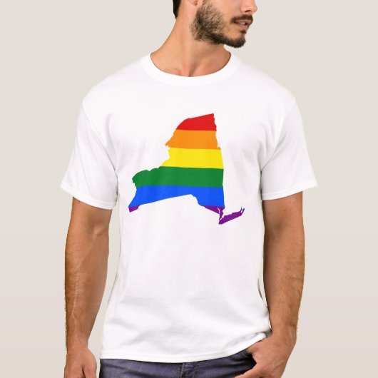 LGBT New York,米国の州旗の地図タンクトップ Tシャツ (正面)