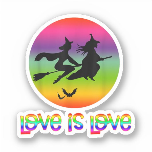 Lgbt Pride Gay Halloween Two Witches Love Is Love シール (正面)