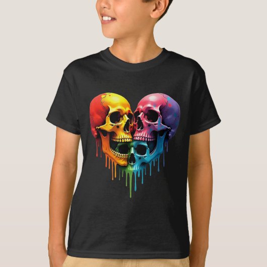 Lgbt Pride Halloween Horror Skeleton Skull Rainbow Tシャツ (正面)