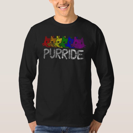 LGBT Pride Purride Rainbow Cat LGBTQ Support Kitte Tシャツ (正面)