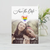 LGBT Pride Rainbow Heart Lesbian Gay Photo セーブザデート (スタンド正面)