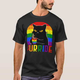 Lgbt Purride Cat Coffee 虹色の旗 Ally Gay Tシャツ