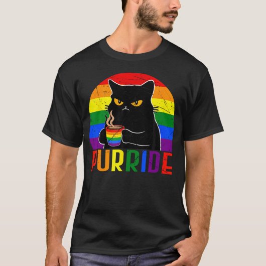 Lgbt Purride Cat Coffee 虹色の旗 Ally Gay Tシャツ (正面)