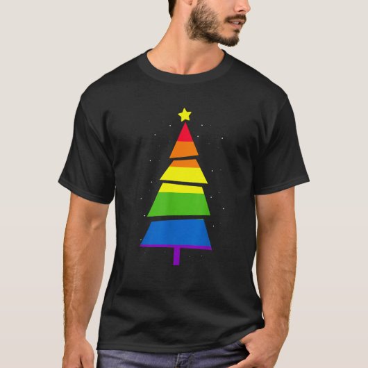 LGBT Q プライド レインボーフラッグ ゲイ クリスマスツリー クリスマス Tシャツ (正面)