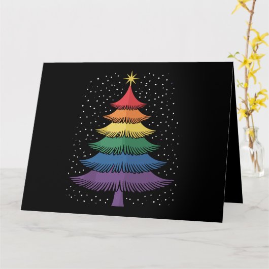 LGBT-Q Pride Christmas Tree Pajama Rainbow Flag カード (黄色い花)