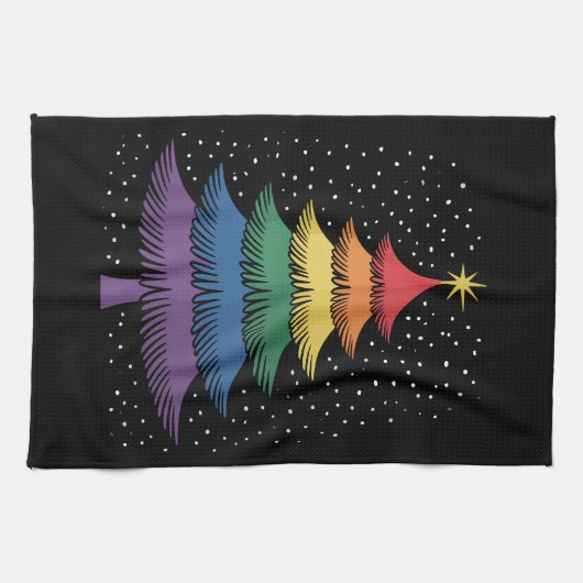 LGBT-Q Pride Christmas Tree Pajama Rainbow Flag キッチンタオル (横)