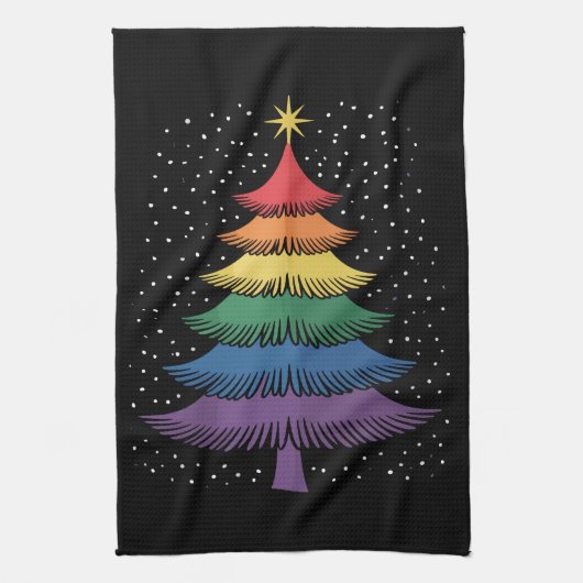 LGBT-Q Pride Christmas Tree Pajama Rainbow Flag キッチンタオル (縦)