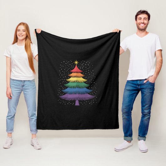 LGBT-Q Pride Christmas Tree Pajama Rainbow Flag フリースブランケット (インサイチュ)