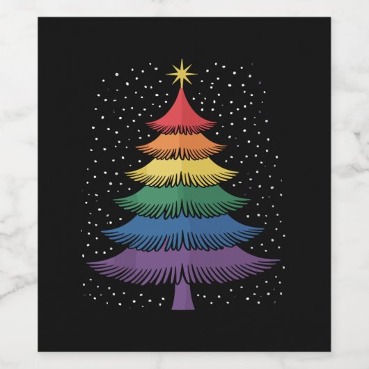 LGBT-Q Pride Christmas Tree Pajama Rainbow Flag ワインラベル (シングルラベル)