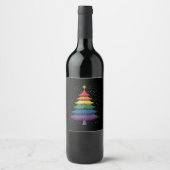LGBT-Q Pride Christmas Tree Pajama Rainbow Flag ワインラベル (正面)