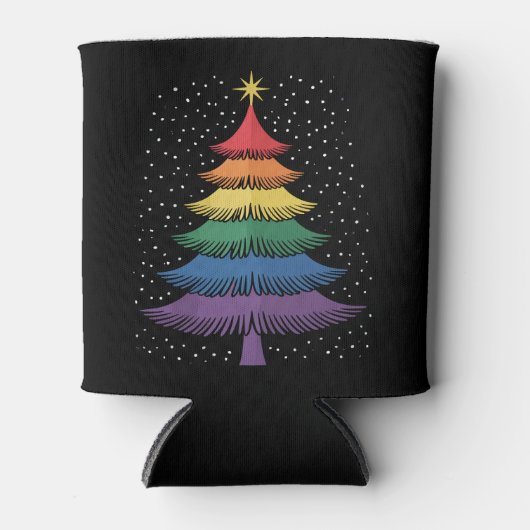 LGBT-Q Pride Christmas Tree Pajama Rainbow Flag 缶クーラー (正面)