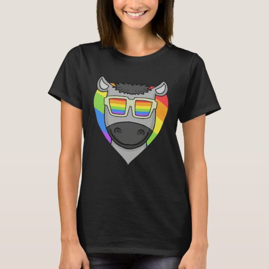 LGBT Rainbow Donkey Gay Pride LGBT Heart Animal Tシャツ (正面)