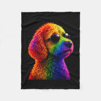 Lgbt rainbow goldendoodle with sunglasses gay フリースブランケット