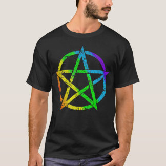 LGBT Rainbow Pentagram for Wiccan Pagan Witch Retr Tシャツ