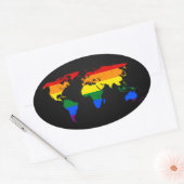 LGBT rainbow pride world map Stickers 楕円形シール (封筒)