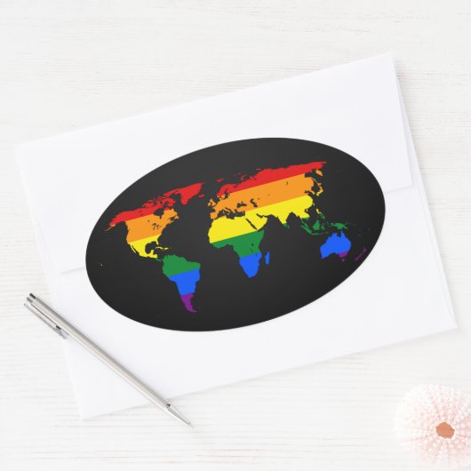 LGBT rainbow pride world map Stickers 楕円形シール (封筒)