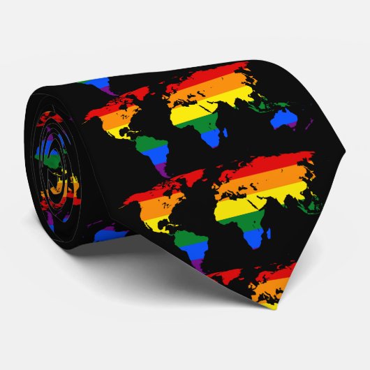 LGBT Rainbow World Map Neck Tie ネクタイ (ロール)