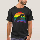 LGBT Rex Gay Pride Lesbian Dinosaur Sunset Retro V Tシャツ (正面)