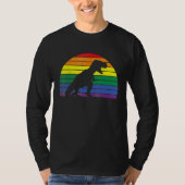 LGBT Rex Gay Pride Lesbian Dinosaur Sunset Retro V Tシャツ (正面)