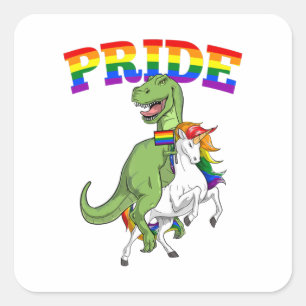 LGBT T-レックス恐竜ユニコーンゲイプライド・レインボーLGBT スクエアシール