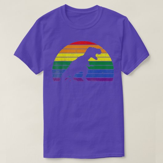 LGBT TRexゲイプライドレズビアン恐竜の夕日 Tシャツ (デザイン正面)