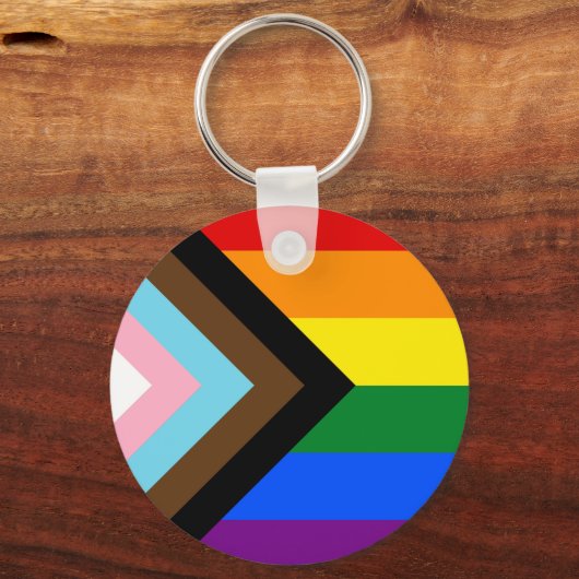 LGBTQとプライド – プログレスレインボフラッグキーチェーン キーホルダー (正面)