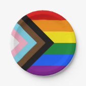 LGBTQとプライド – レインボープログレス国旗 ペーパープレート (正面)