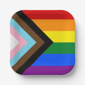 LGBTQとプライド – レインボープログレス国旗 ペーパープレート (正面)