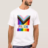 LGBTQとプライド – レインボープログレス旗ファッション Tシャツ (正面)