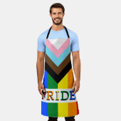 LGBTQとプライド- Rainbow Progress Flag Chef's エプロン (着用した状態)