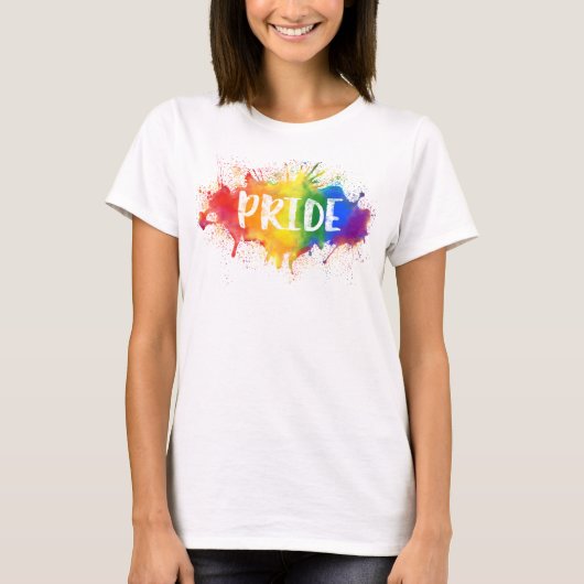LGBTQのプライドのしぶきの水彩画の虹のティー Tシャツ (正面)
