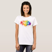 LGBTQのプライドのしぶきの水彩画の虹のティー Tシャツ (正面フル)