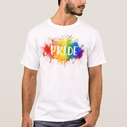 LGBTQのプライドのしぶきの水彩画の虹のワイシャツ Tシャツ (正面)