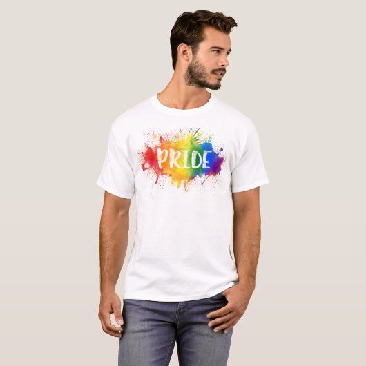 LGBTQのプライドのしぶきの水彩画の虹のワイシャツ Tシャツ (正面フル)