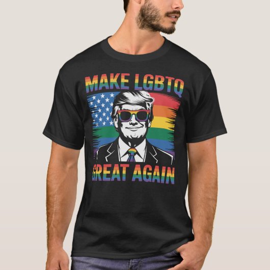 "LGBTQを再び偉大に" 風刺トランプPride Tシャツ (正面)