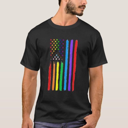 Lgbtqアメリカ国旗プライドレインボーゲイレズビアンBi T Tシャツ (正面)