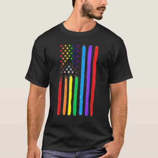 Lgbtqアメリカ国旗プライドレインボーゲイレズビアンBi T Tシャツ (正面)