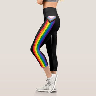 Lgbtqインクルーシブゲイプライド国旗の黒 カプリレギンス