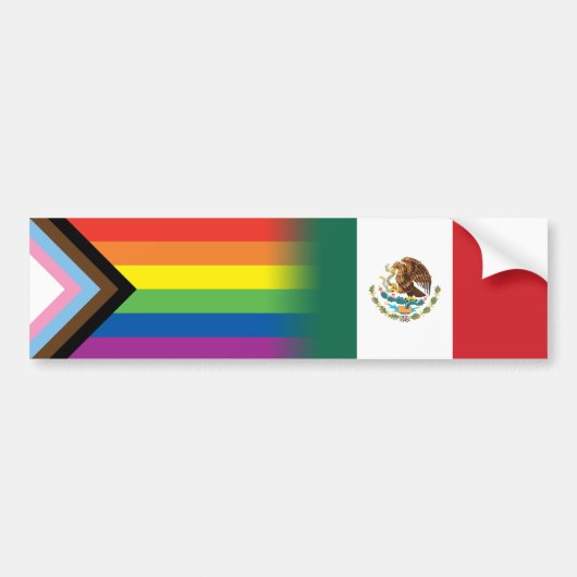 LGBTQインクルーシブ進展プライド国旗メキシコ国旗 バンパーステッカー (正面)