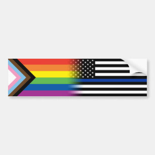 LGBTQインクルーシブ進捗プライドフラグ薄い青い線 バンパーステッカー