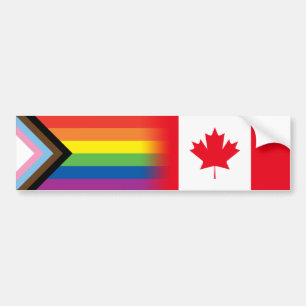 LGBTQインクルーシブ進歩プライド国旗カナダ国旗 バンパーステッカー