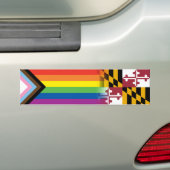 LGBTQインクルーシブ進歩プライド国旗メリーランド州旗 バンパーステッカー (車上)