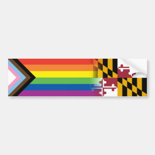 LGBTQインクルーシブ進歩プライド国旗メリーランド州旗 バンパーステッカー
