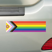 LGBTQインターセックスインクルーシブ進展プライド国旗 バンパーステッカー (車上)